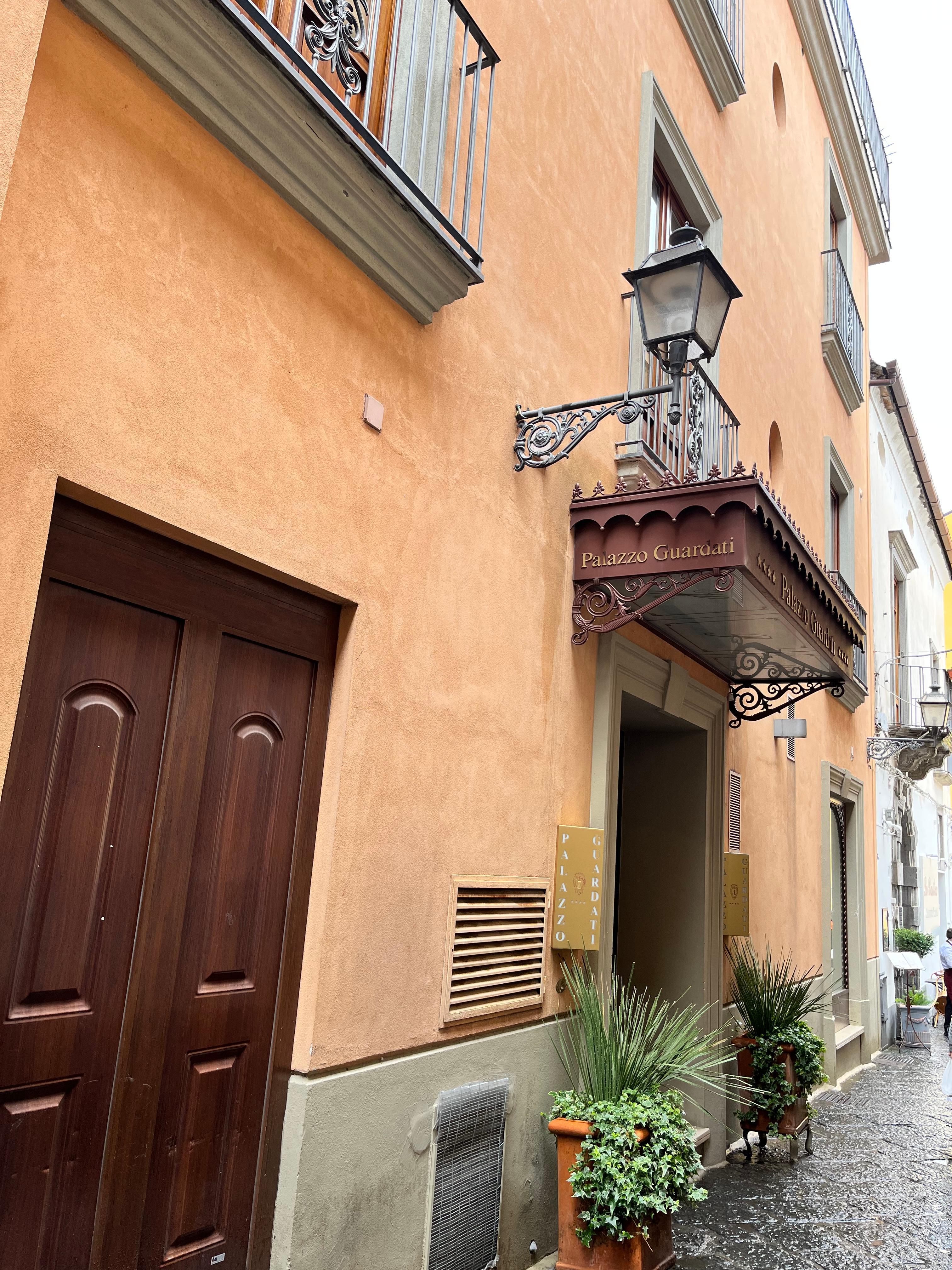 Hotel entrance half a pedestrian block from main square