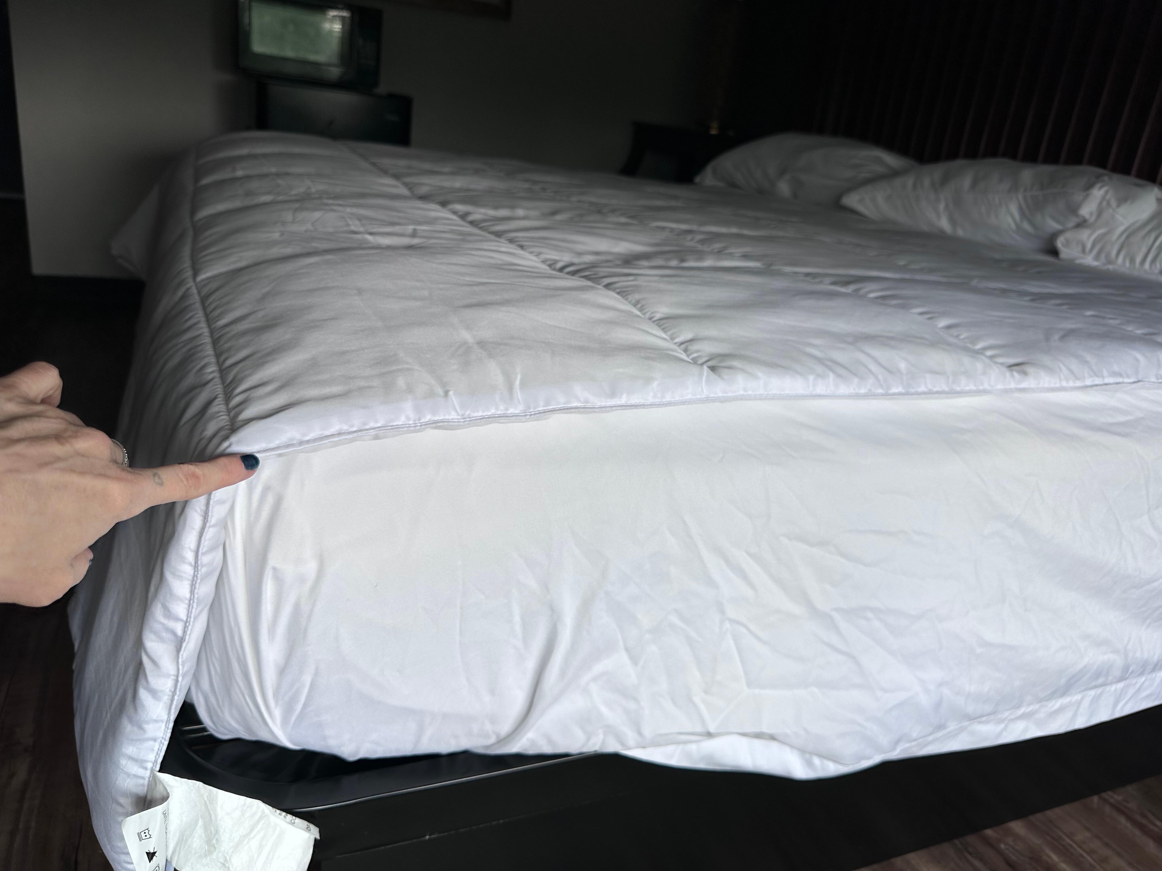 Comforter didn’t fit bed and had blood stains on it. Tv covered in white spots. I don’t want to know!