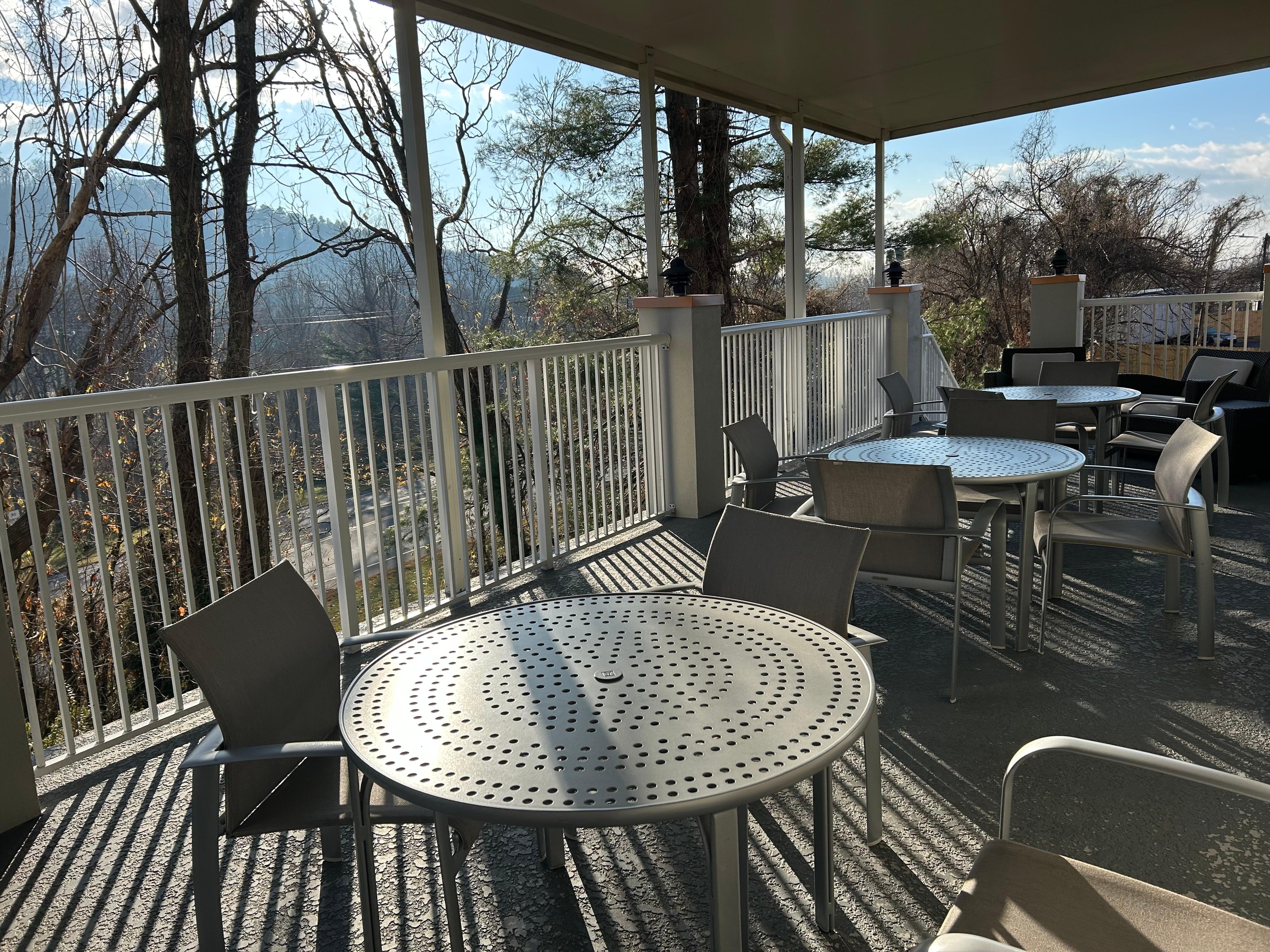 Outdoor porch space near breakfast area