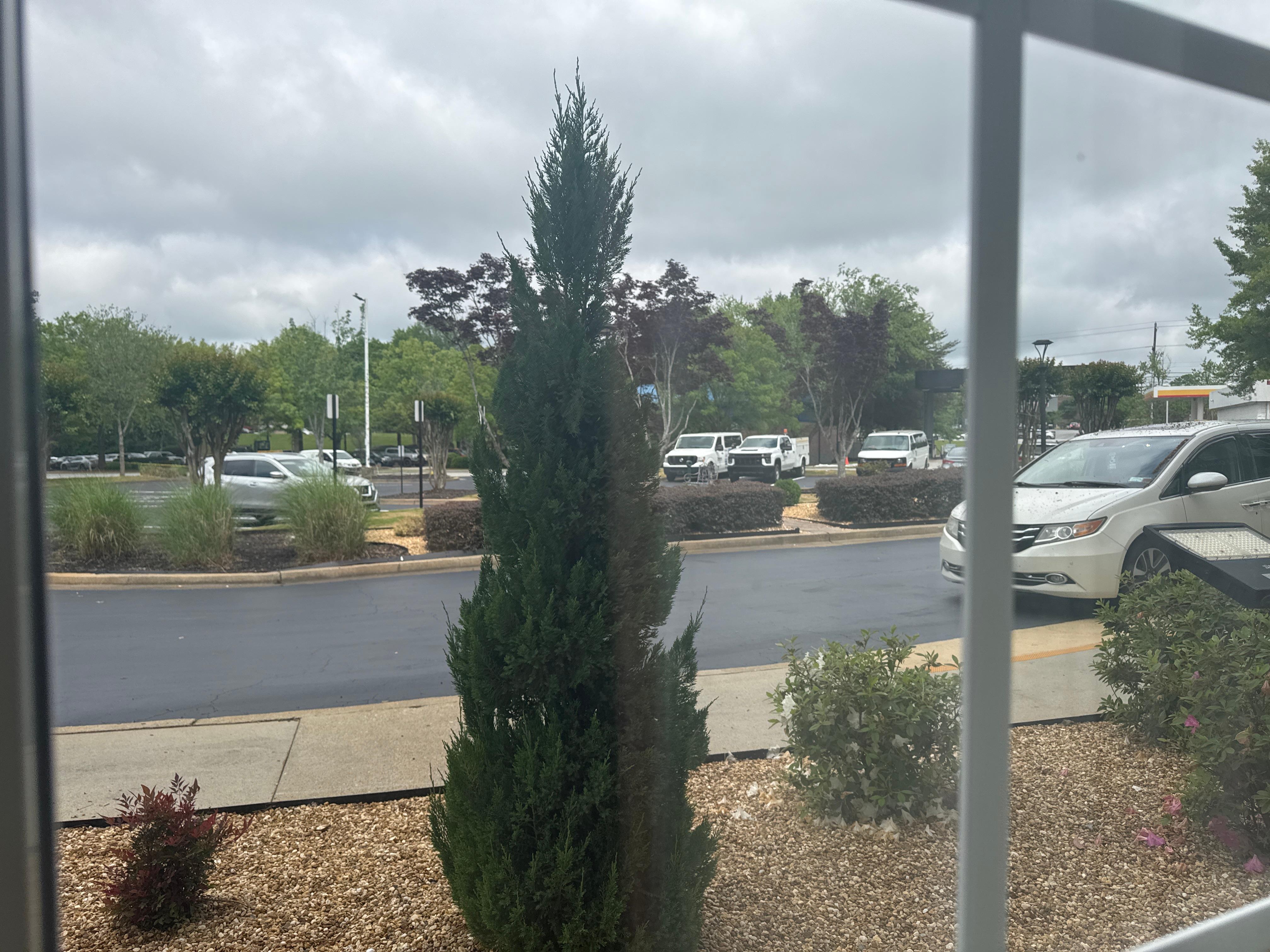 View of front parking area from room