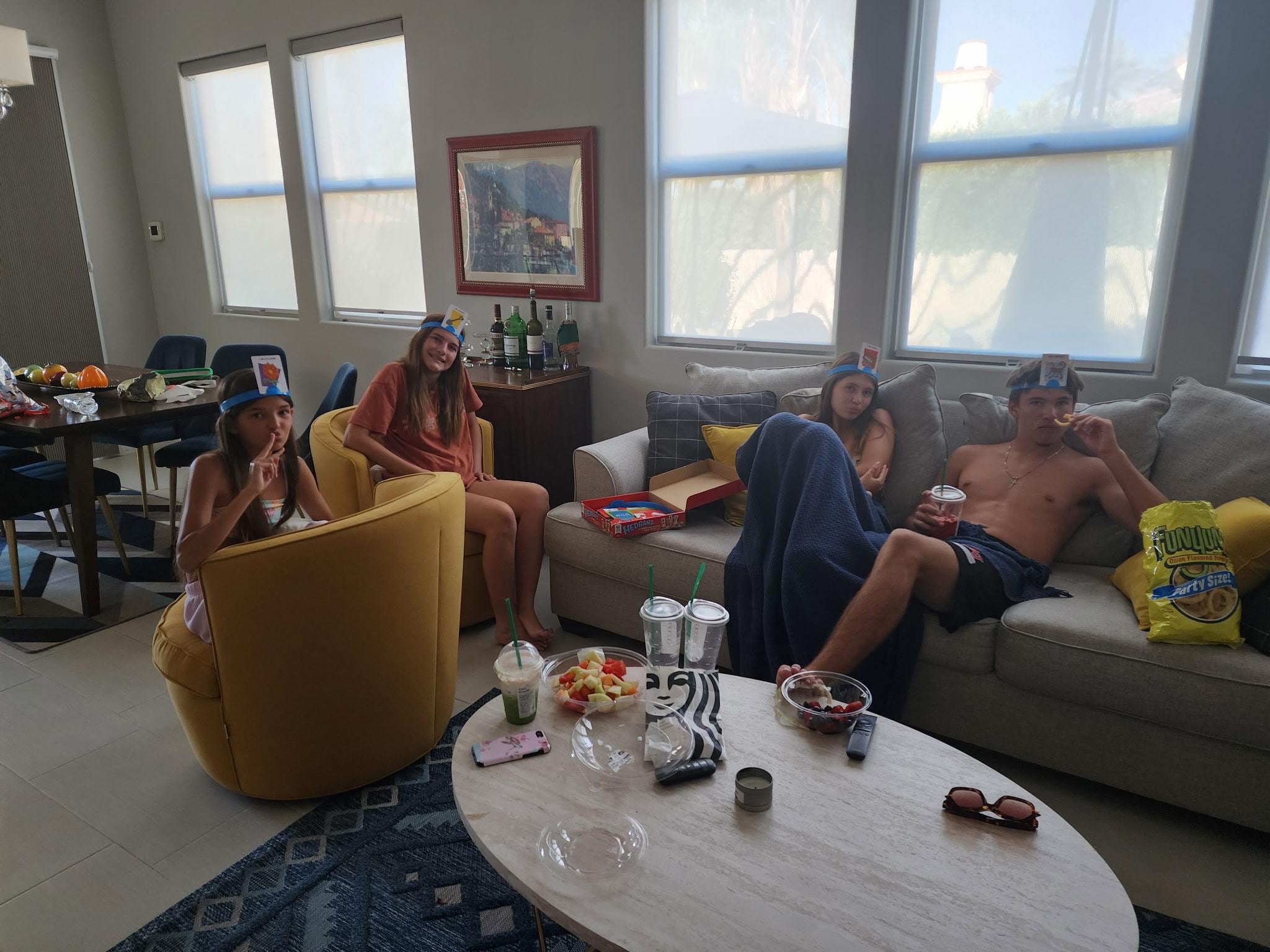 Kids chilling in the living room.