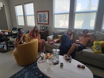 Kids chilling in the living room.