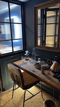 Tea and coffee in your room with a fridge just outside your room with fresh milk
