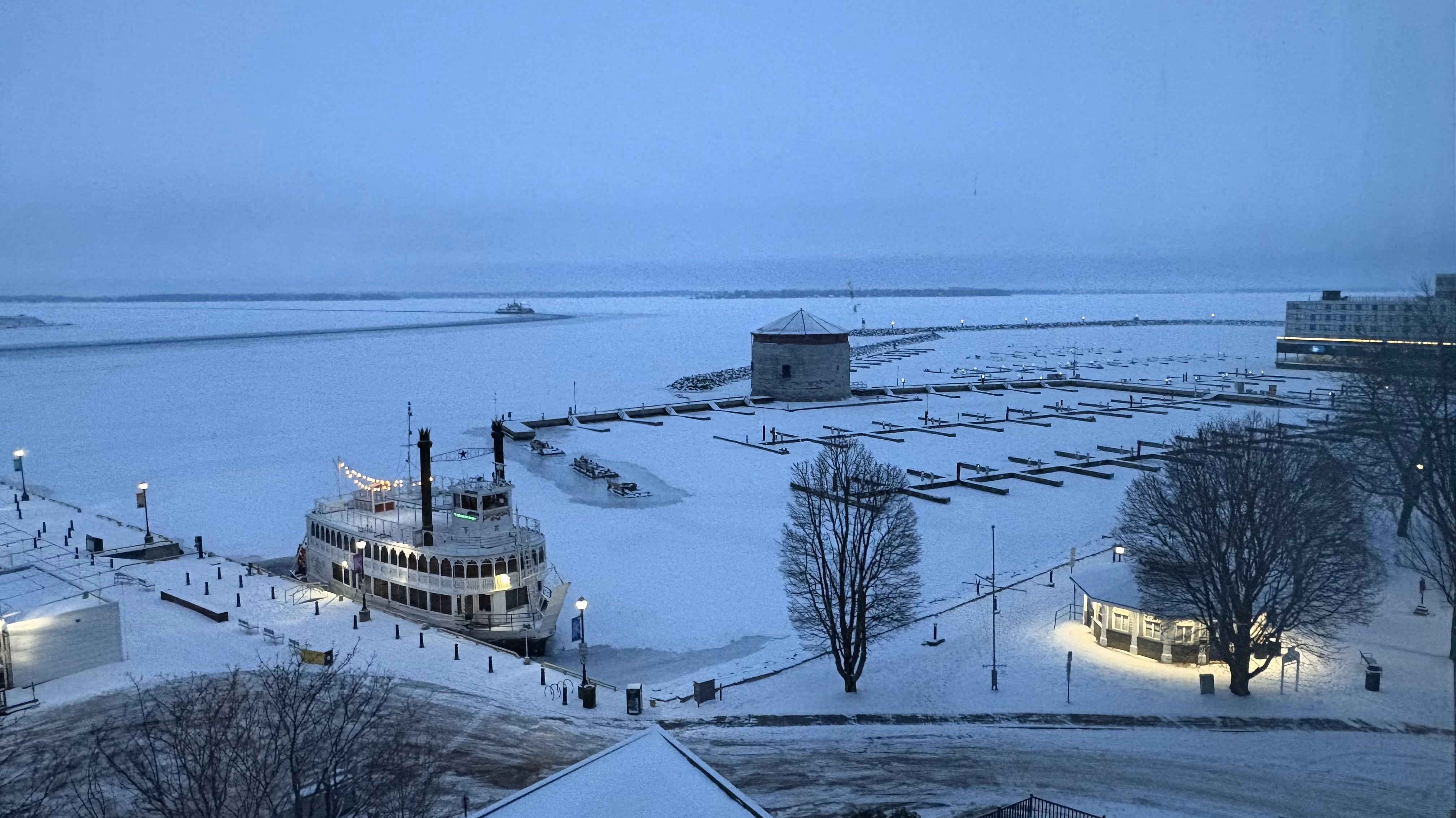 View from my room on a snowy night.