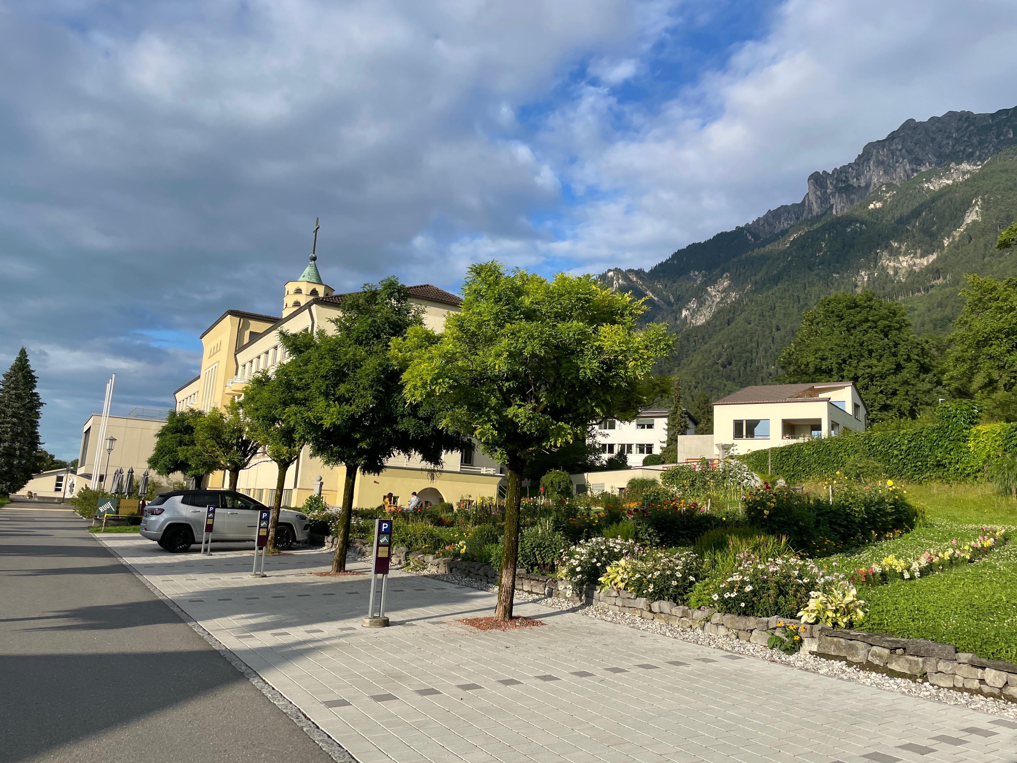 Parking spaces outside hotel