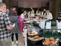 Breakfast buffet. Everyone needs to wear their mask and use a glove when they go to the buffet!