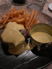 Steak was well cooked.