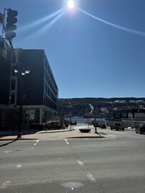 Walking toward hotel.