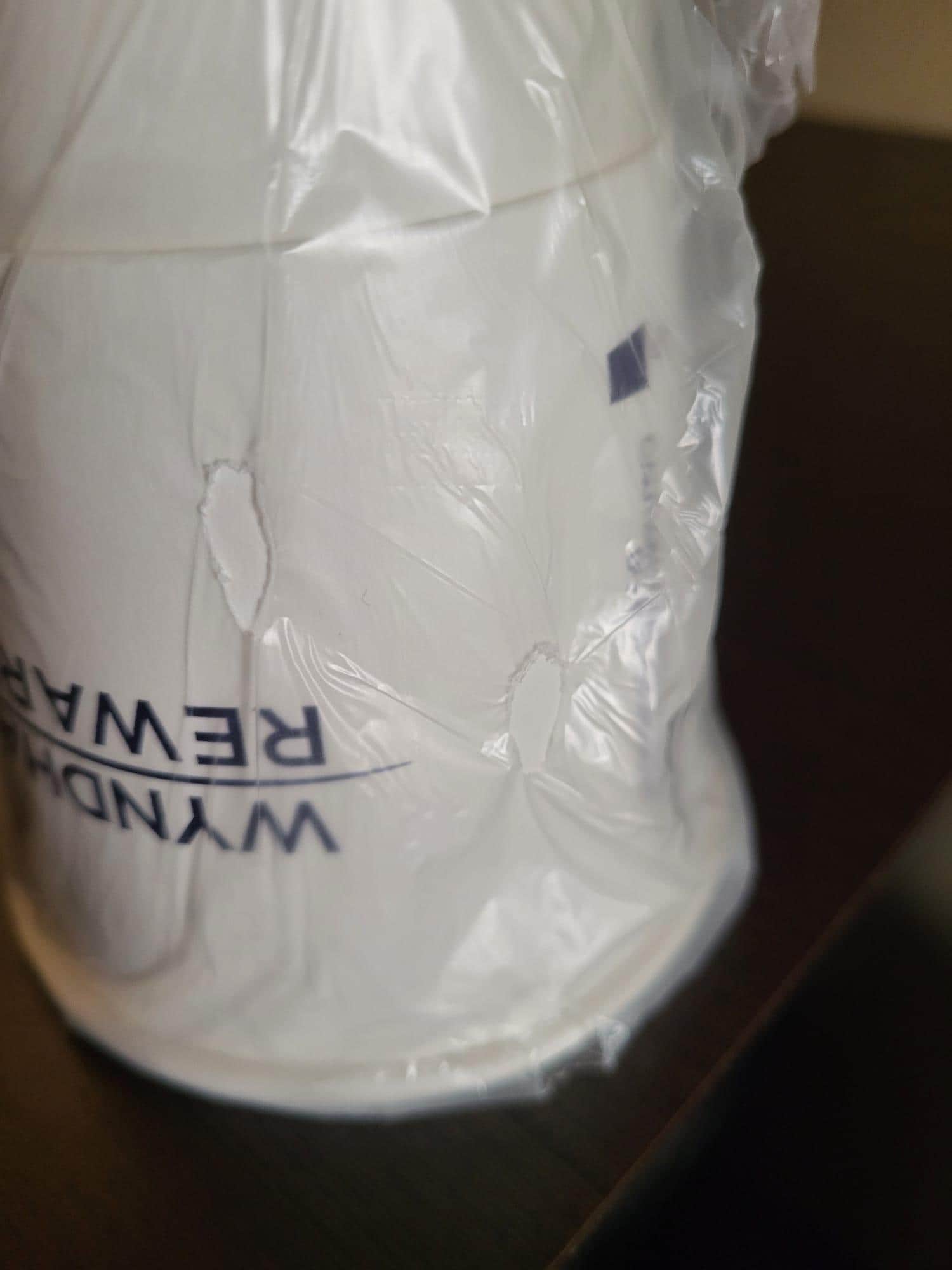 Every cup had holes in the plastic wrapper.