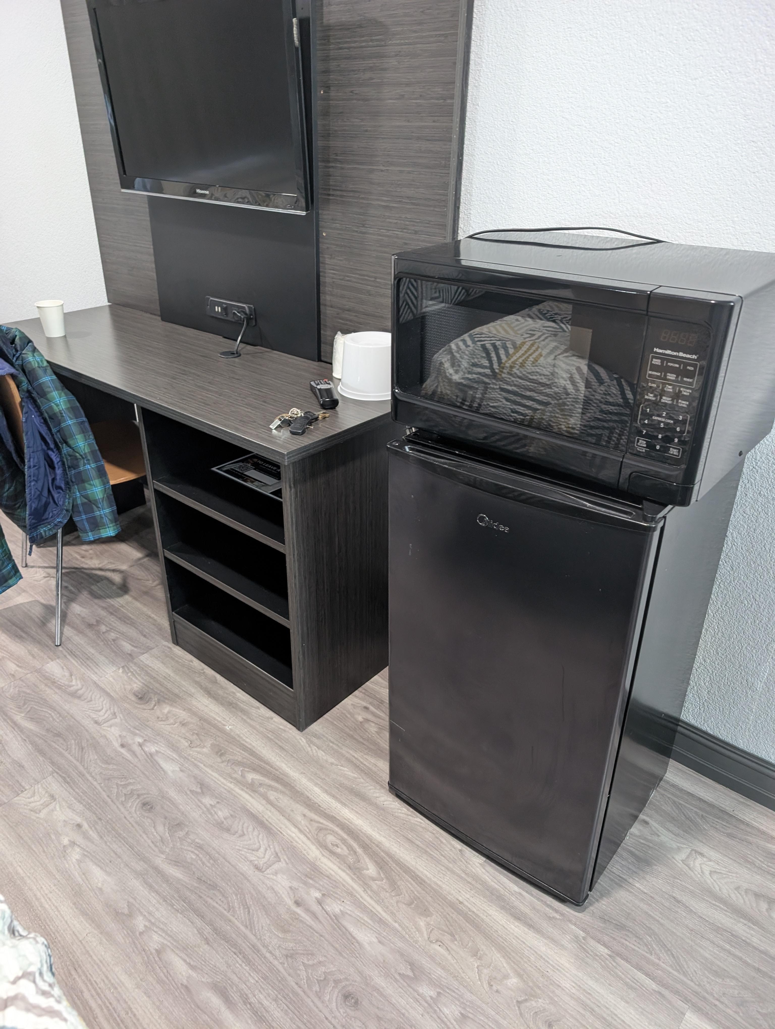 Where the microwave and refrigerator were upon my arrival