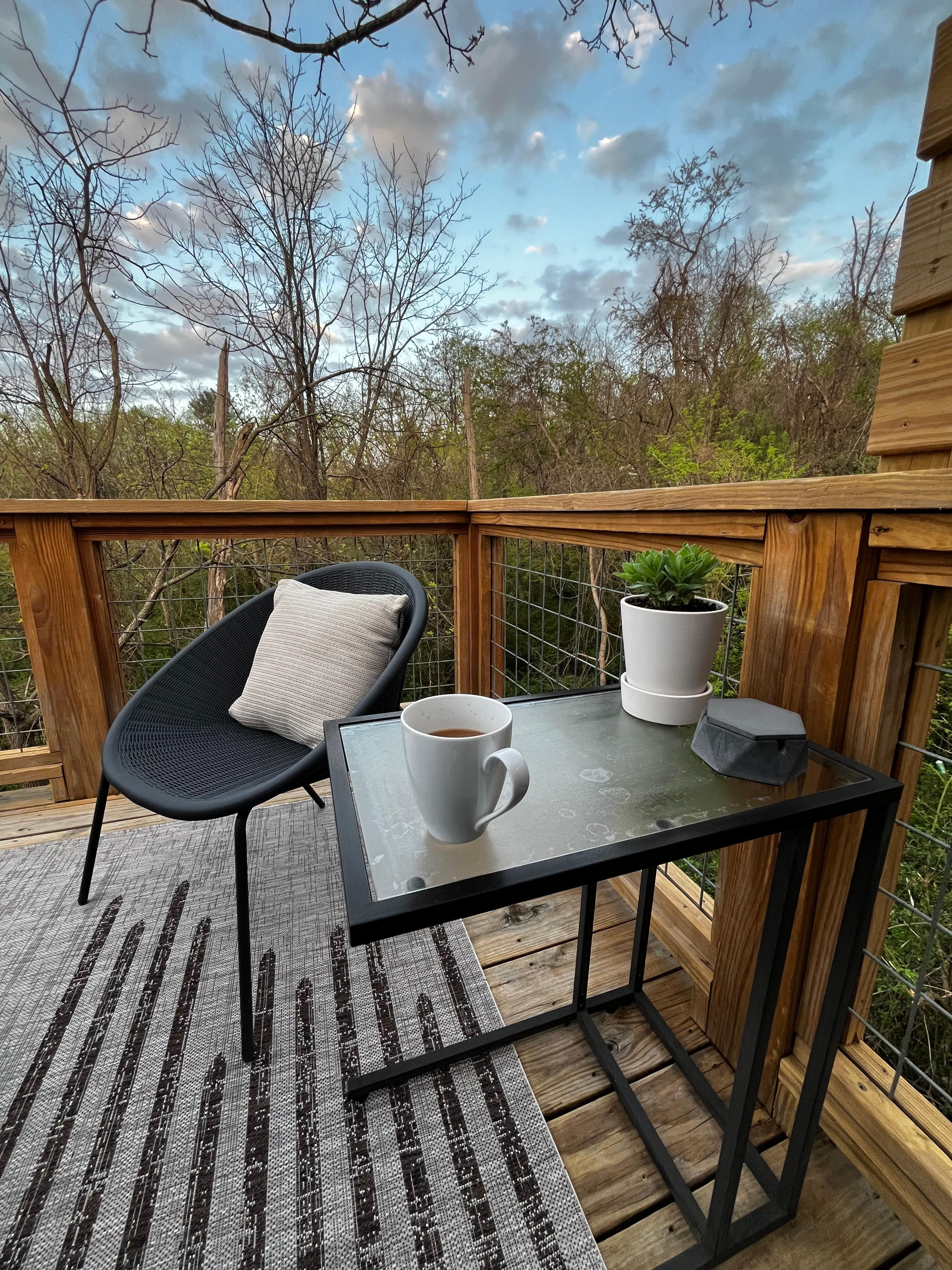 You can't beat the comfortable chairs and a beautiful setting for morning coffee.