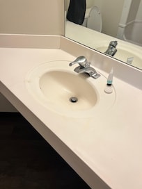 Dirty sink
and pee on the toilet stains on the rim
