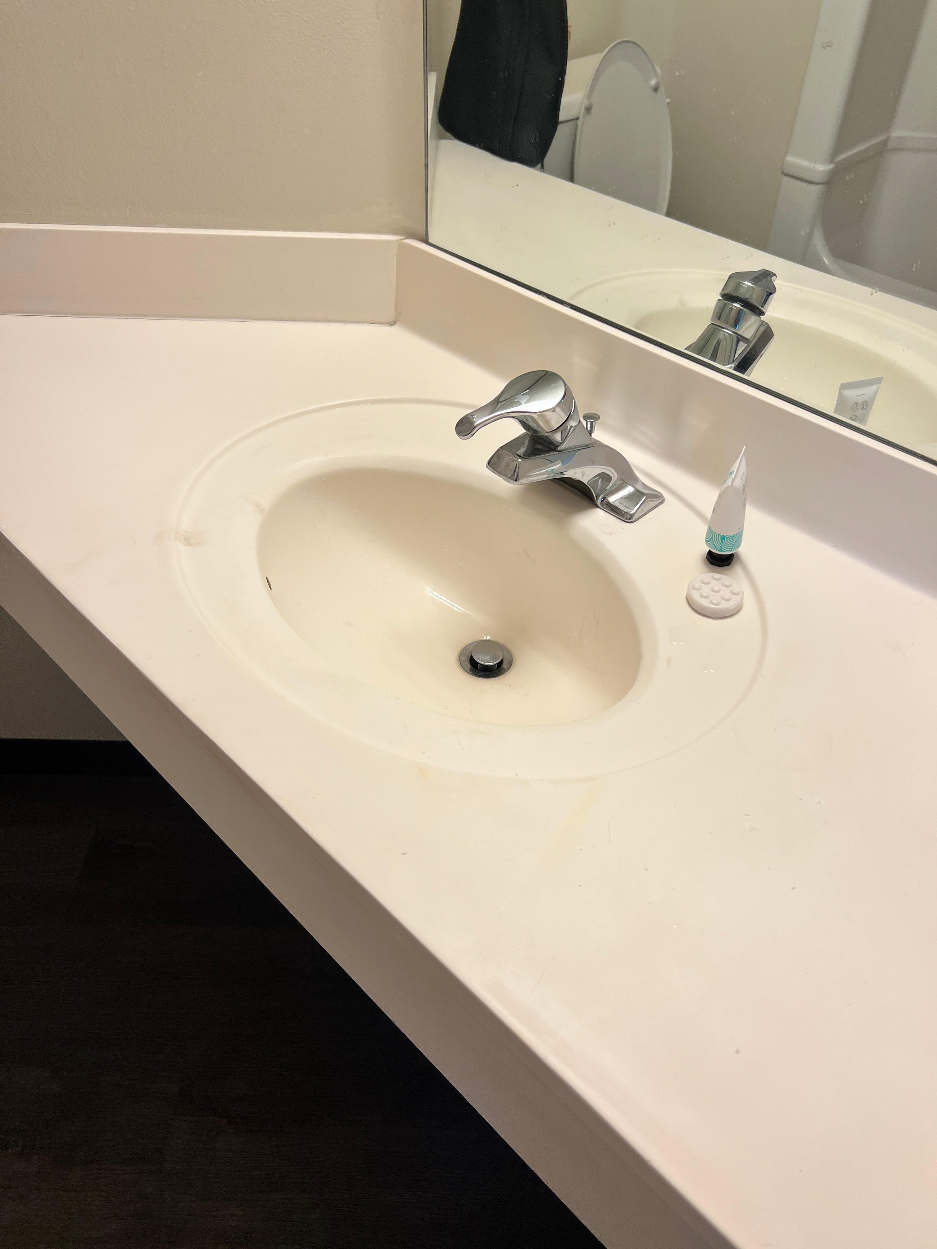 Dirty sink 
and pee on the toilet stains on the rim 