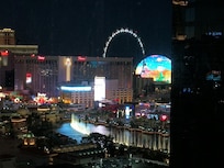 Had a FABULOUS view of the fountains and the Sphere at night!!