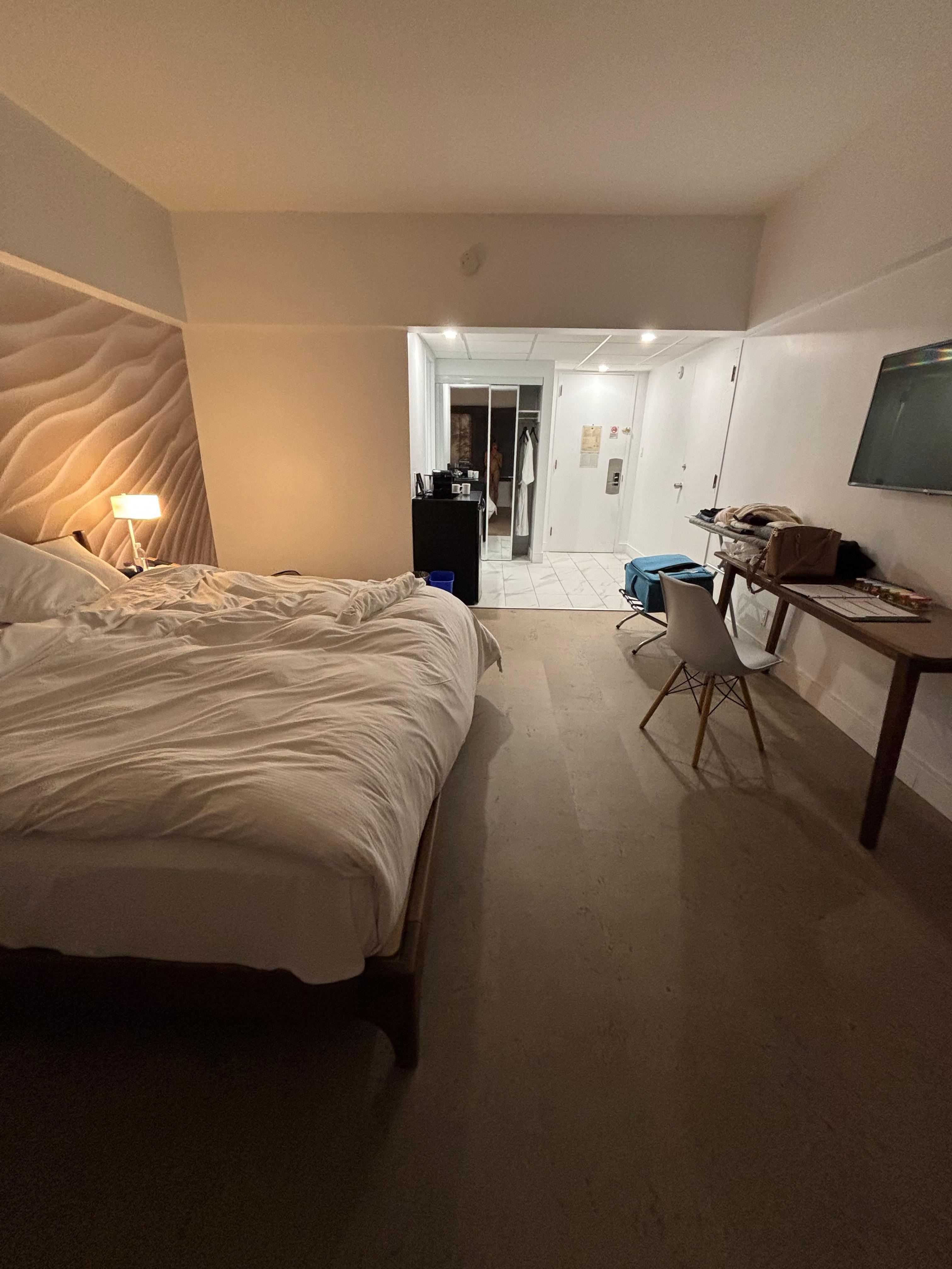 Hard/cold ugly floors, no dresser or drawer space