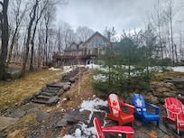 From fire pit up to cottage