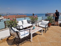 Comfy seating and stunning Bosphorus view from roof terrace