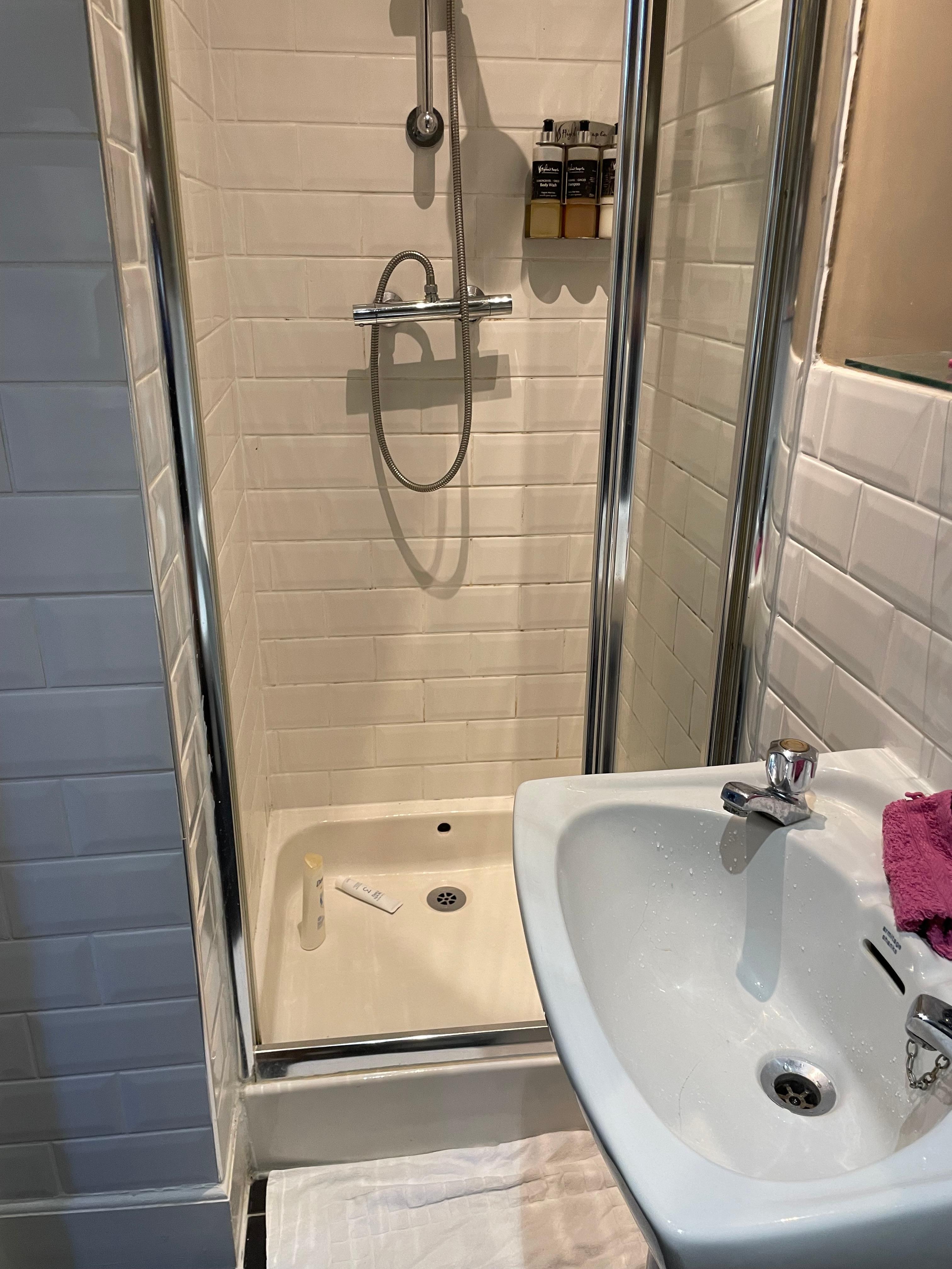 Deluxe bathroom with a tiny shower