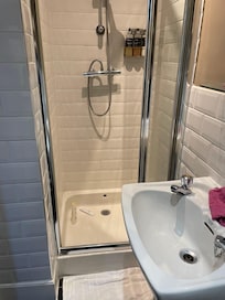 Deluxe bathroom with a tiny shower