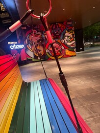 Rainbow swing outside of the hotel