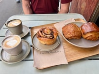 Chocolate croissants and Babka (vegan) Cappuccino with oat milk