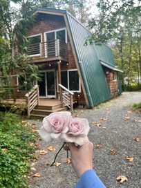 Brought flowers from our family farm. The cabin is too gorgeous not to use as a backdrop!