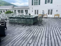 I walked outside to sip my coffee. What I found instead were leftover dishes of food, empty cups of alcohol, and pillows in disarray from the night beforeâevidence the space had not been cleaned or reset for guests.