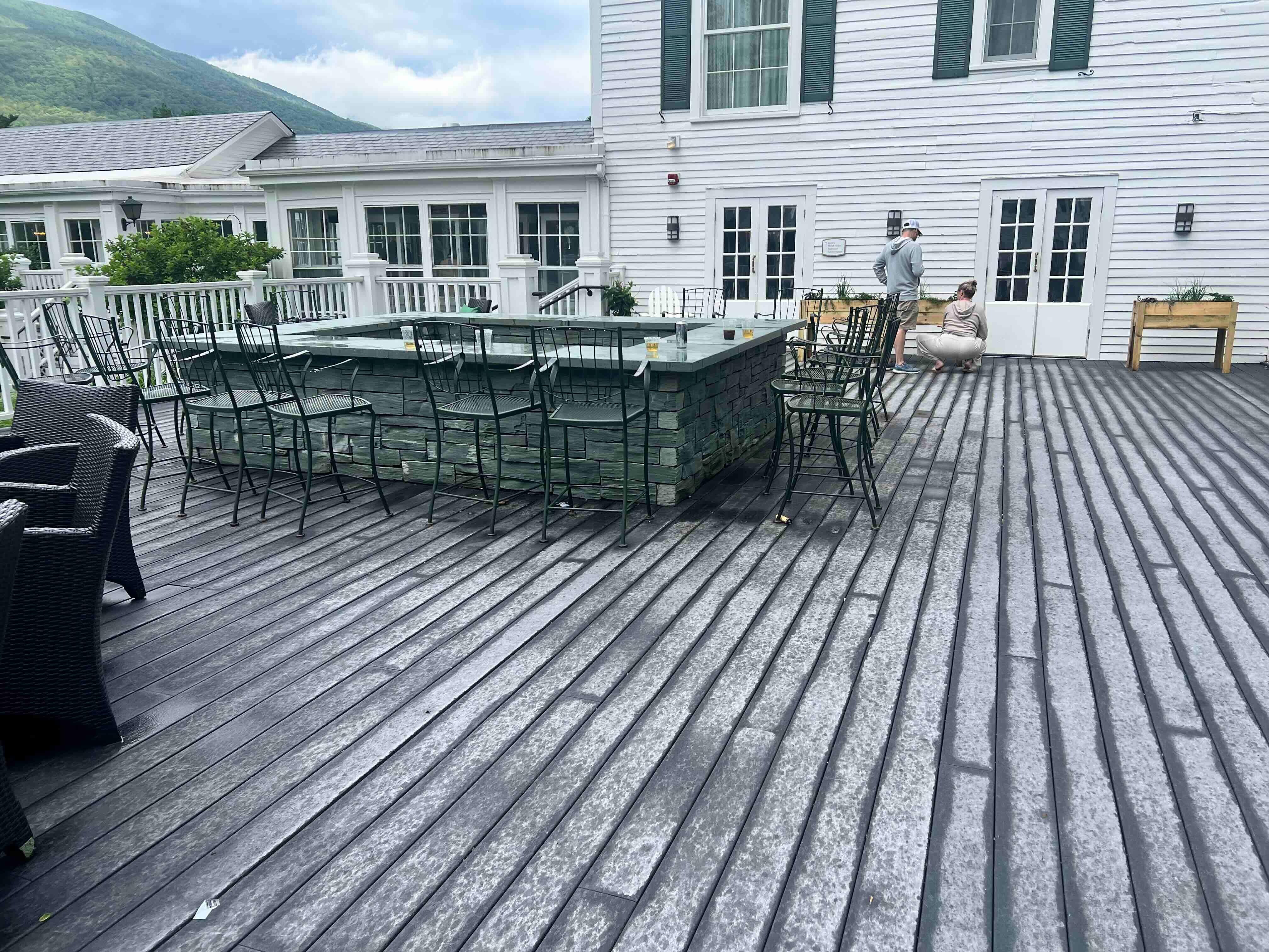 I walked outside to sip my coffee. What I found instead were leftover dishes of food, empty cups of alcohol, and pillows in disarray from the night before—evidence the space had not been cleaned or reset for guests.