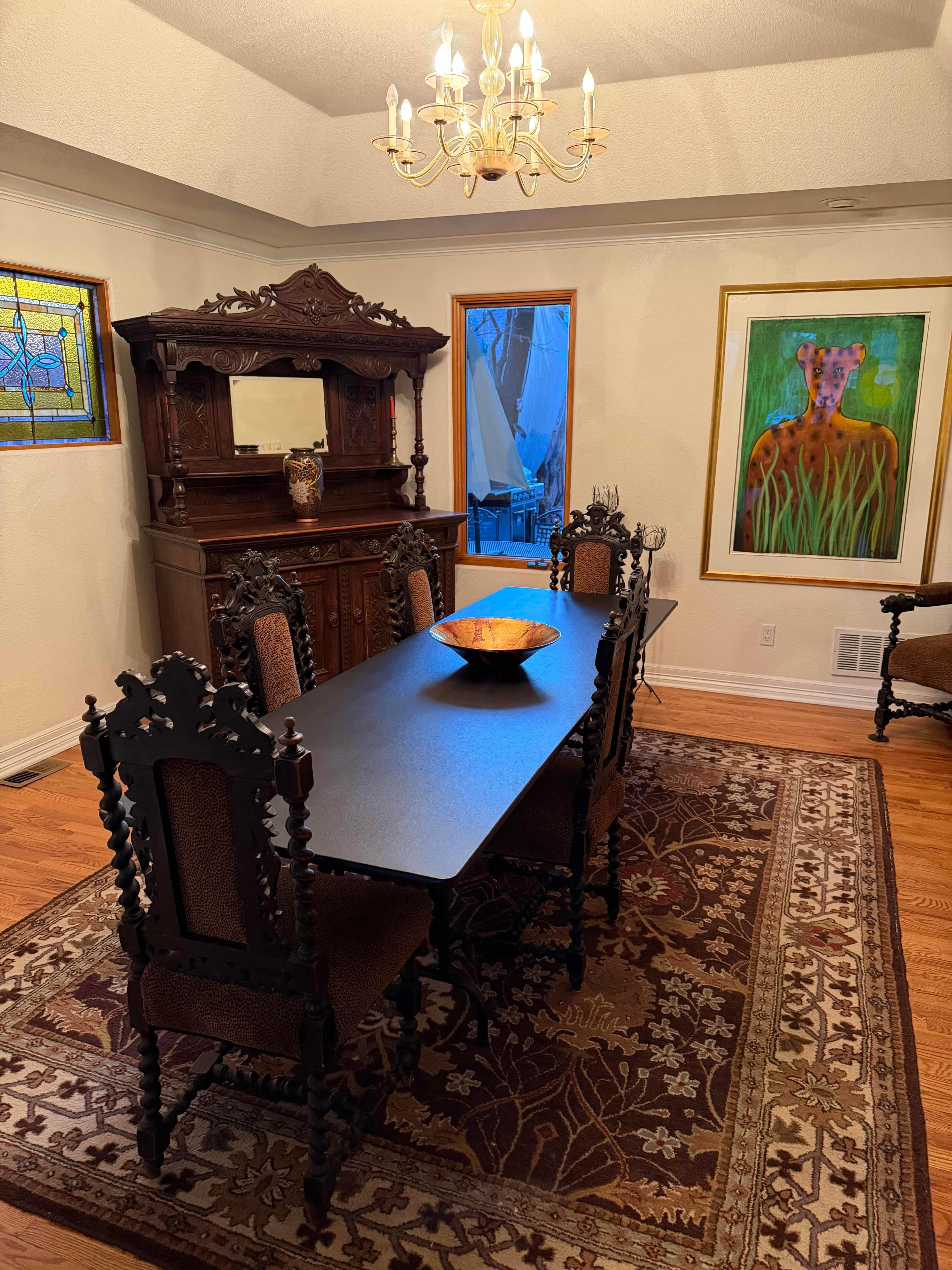 The dining table is very narrow and not really usable. They left instructions basically saying the chairs were very old and fragile as well. Not a functional dining room.