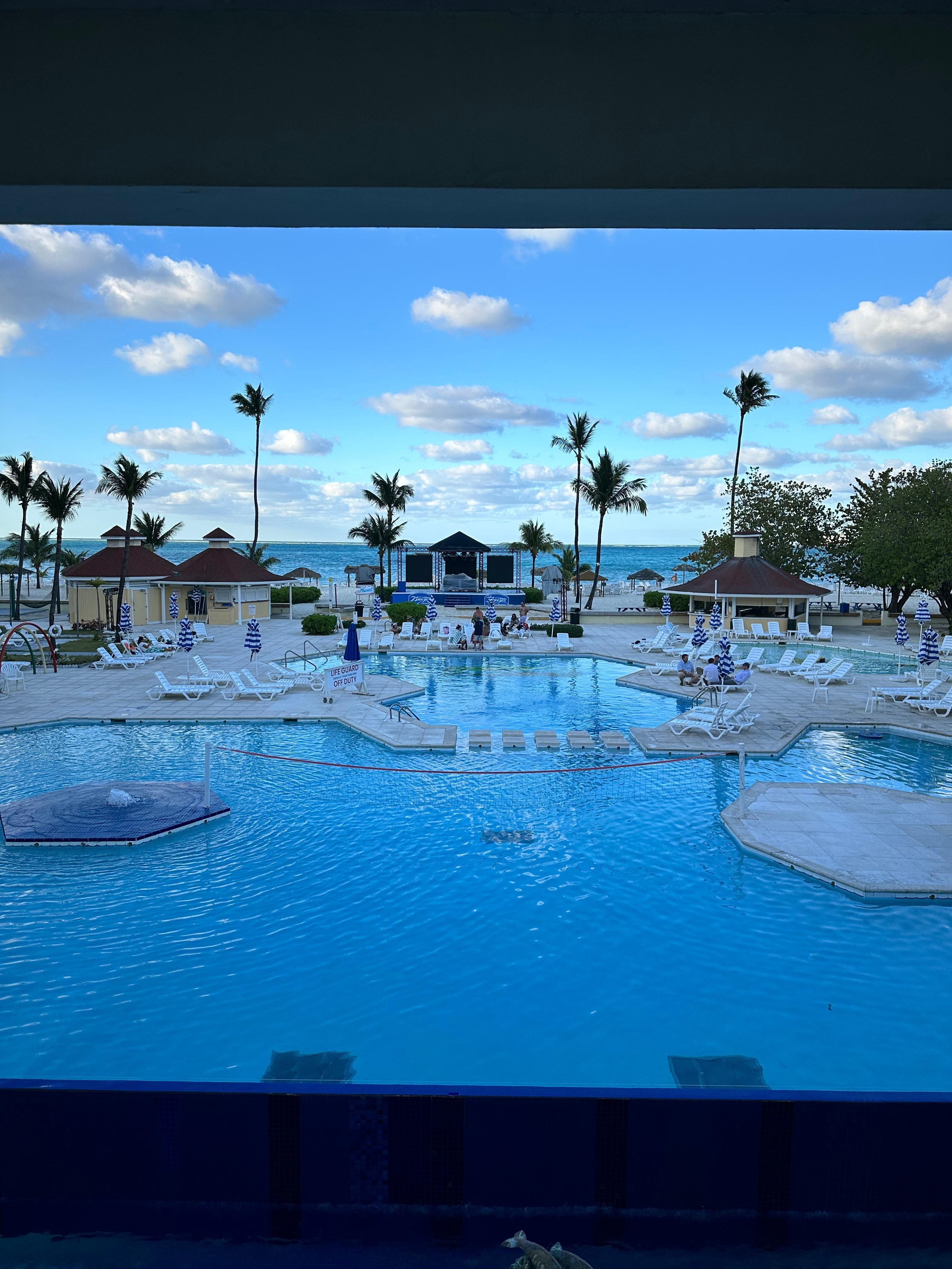 Balcony view of the pools 
