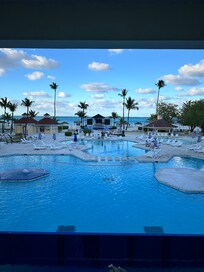 Balcony view of the pools