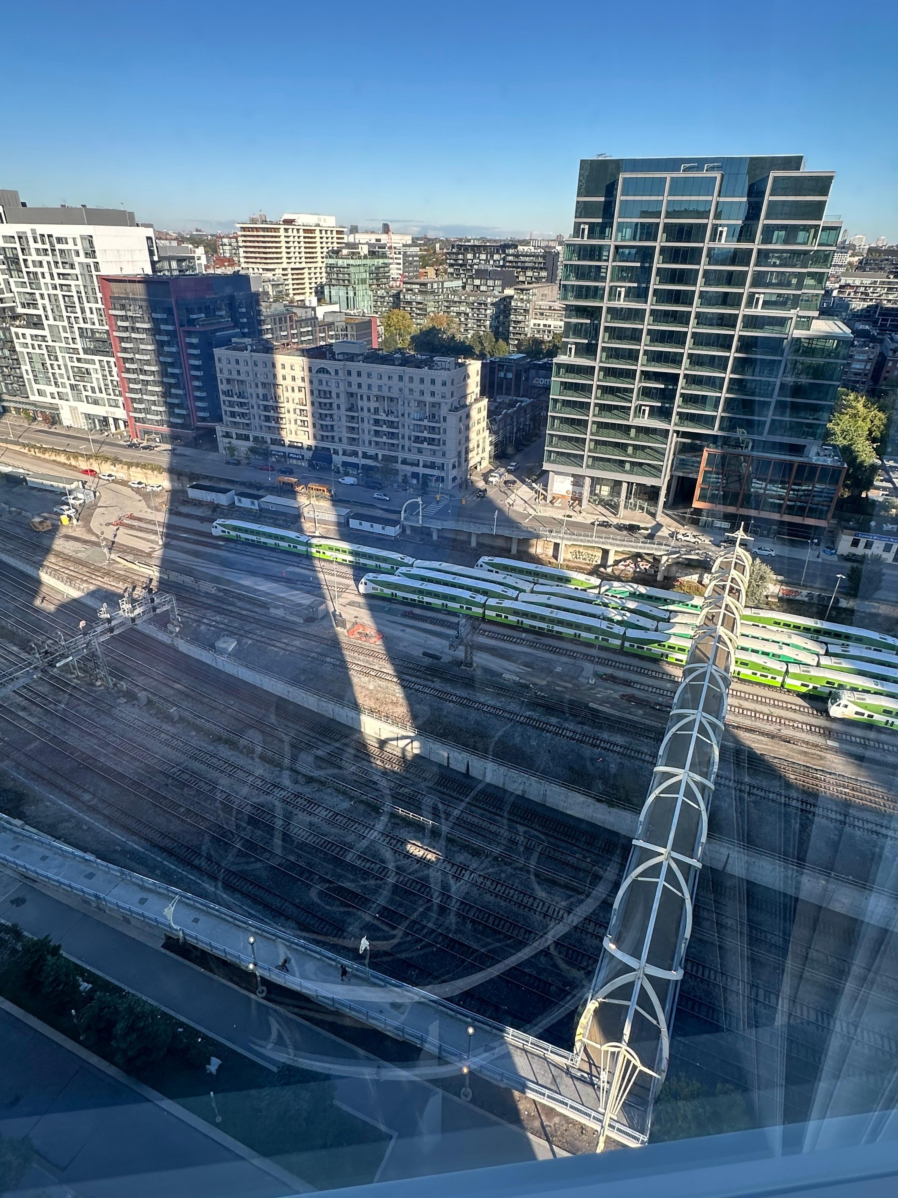 Situated above the go train system. Great for train enthusiast. 