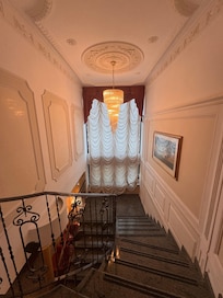 Beautiful staircase from the breakfast to the lobby