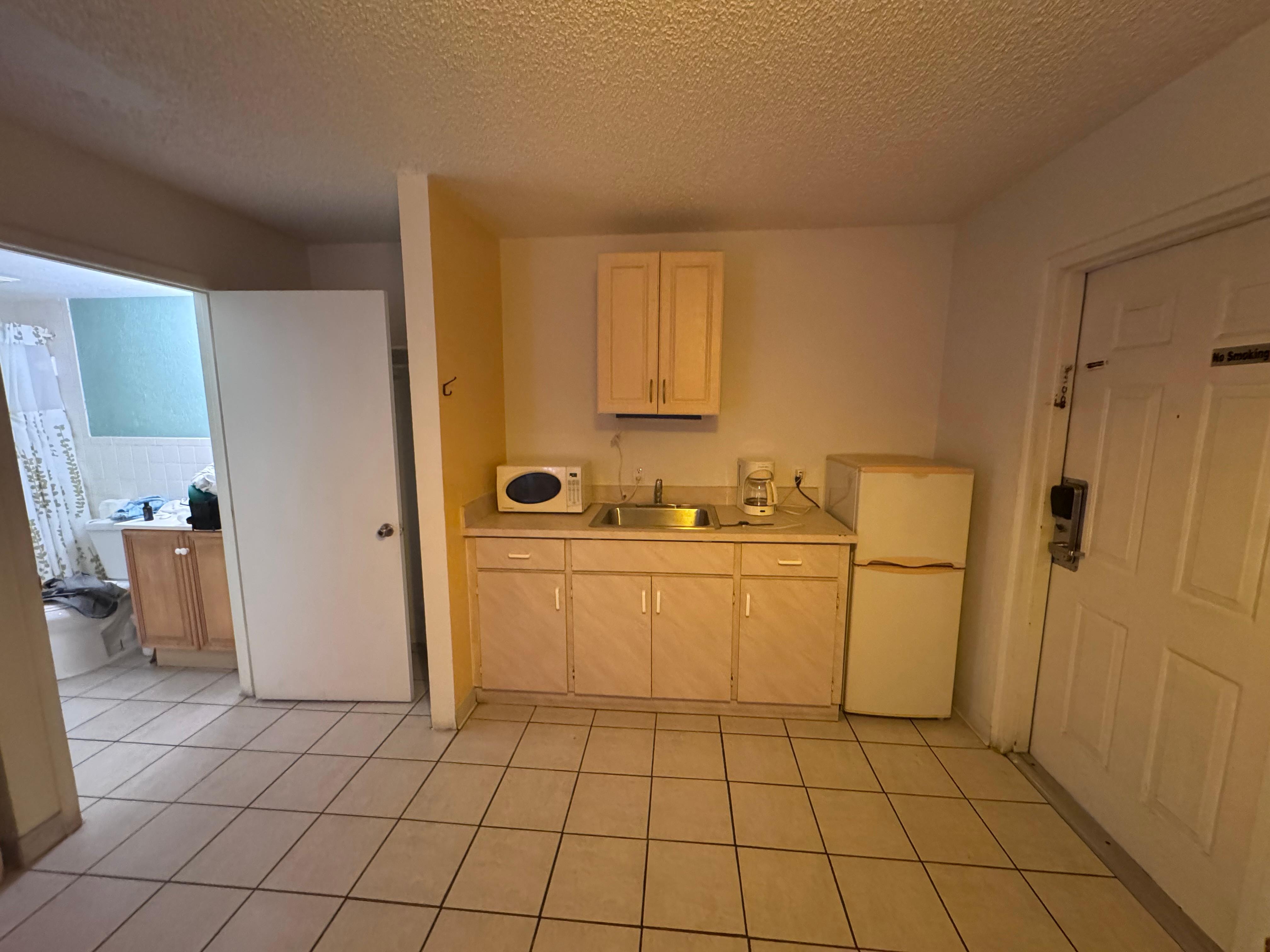 The view from the brown couch area 