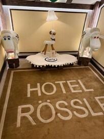 Stair landings were each decorated.