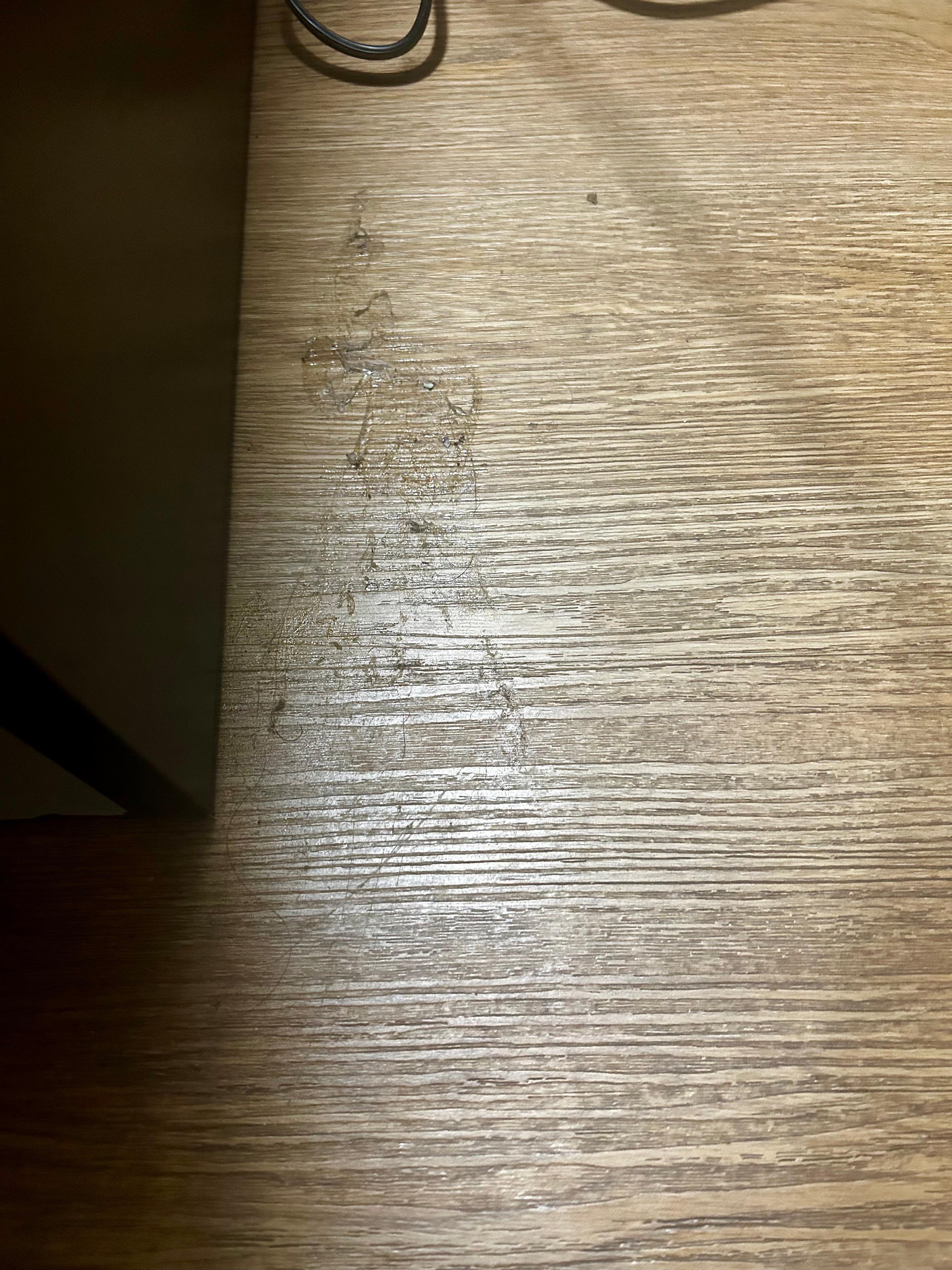 sticky mess beside bed