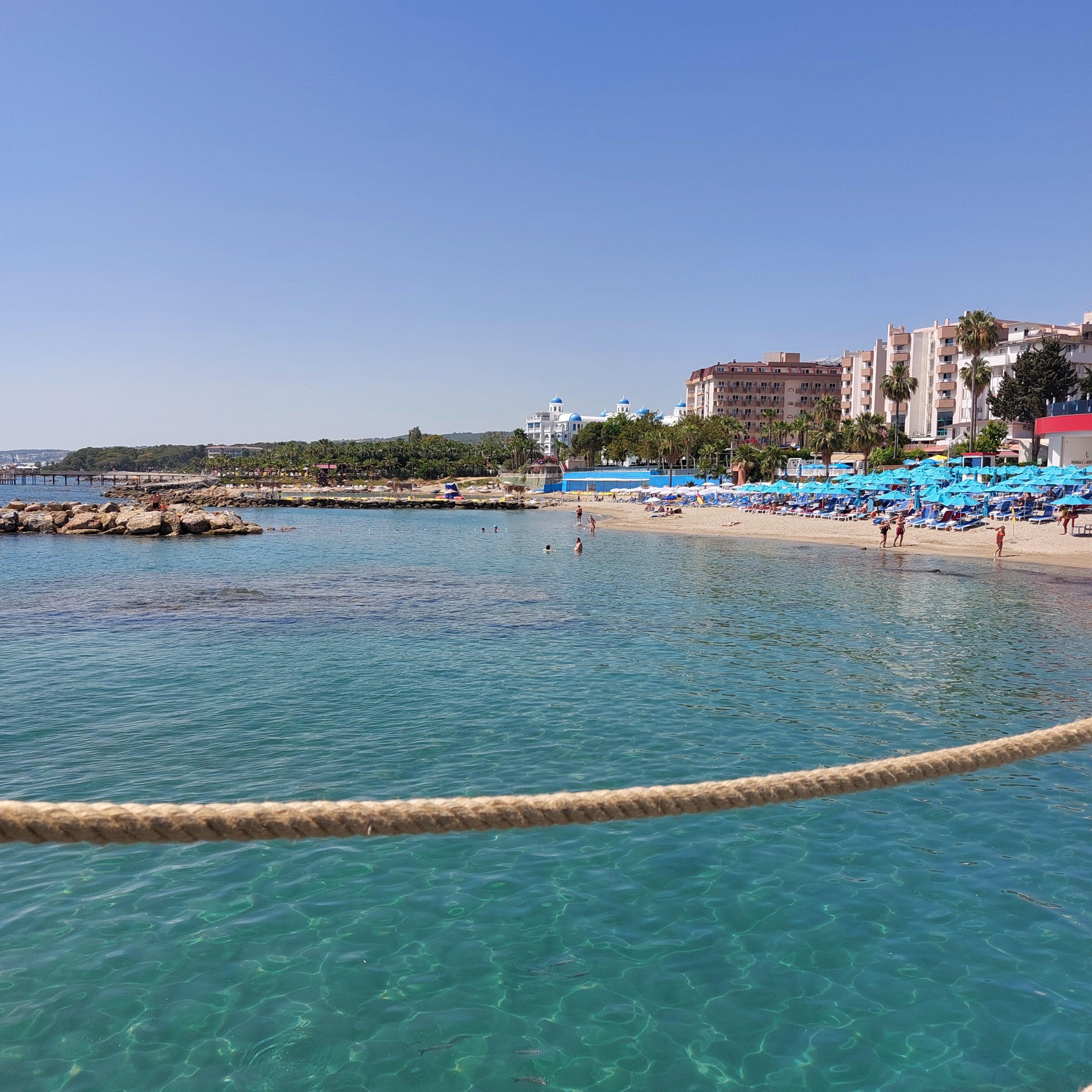 Perfect sea with blue flag