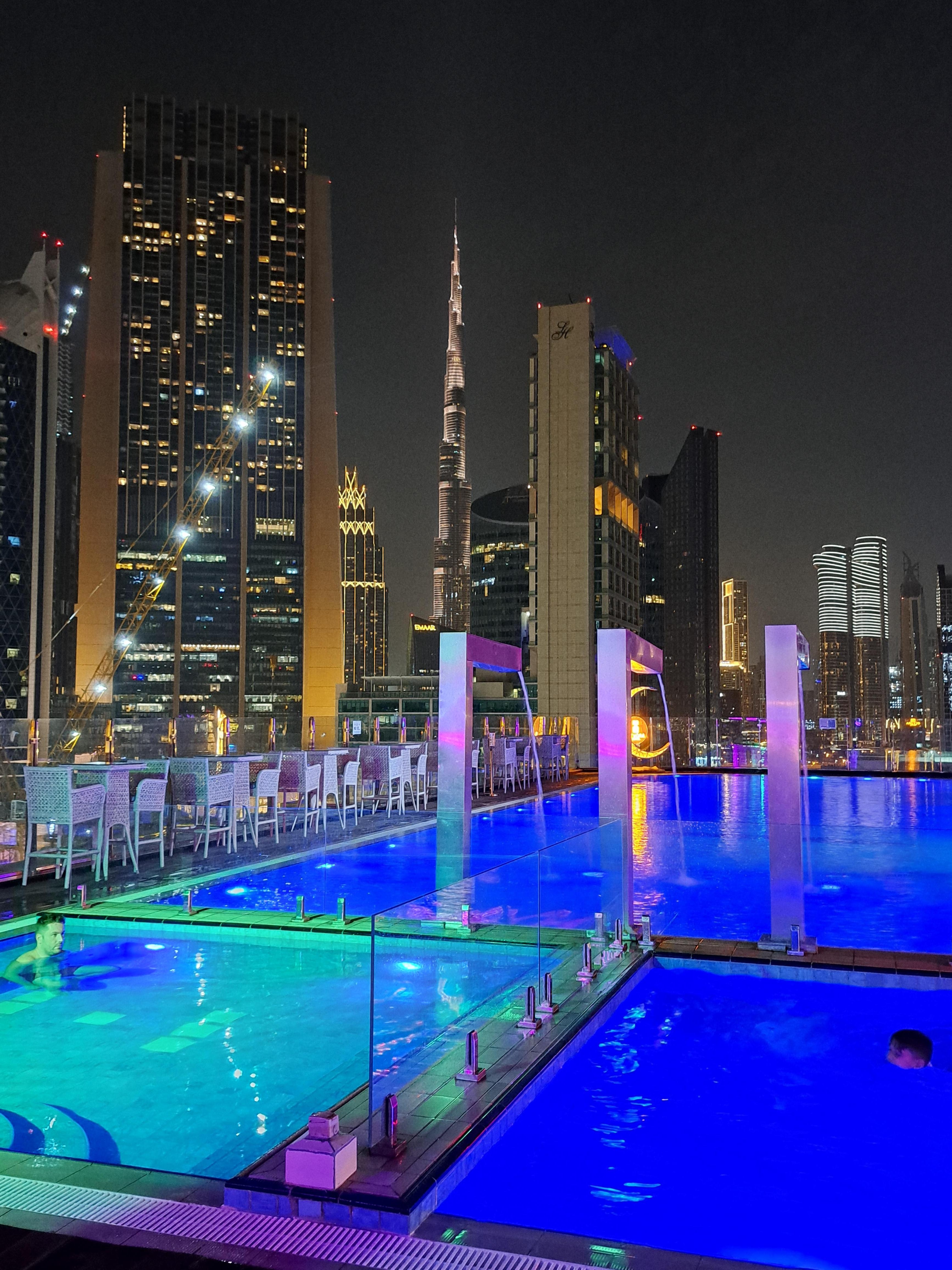 Swimming pool view in evening open till 10pm to swim