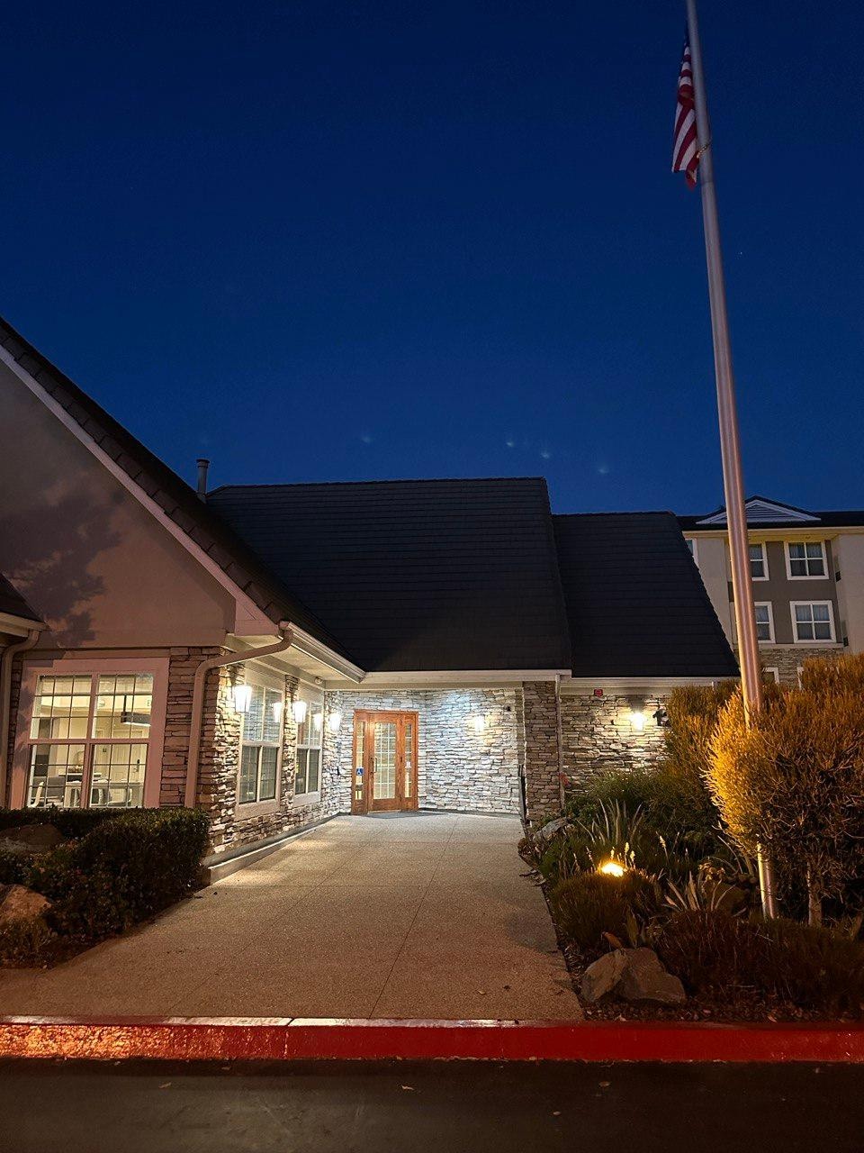 The entrance to lobby for check-in.