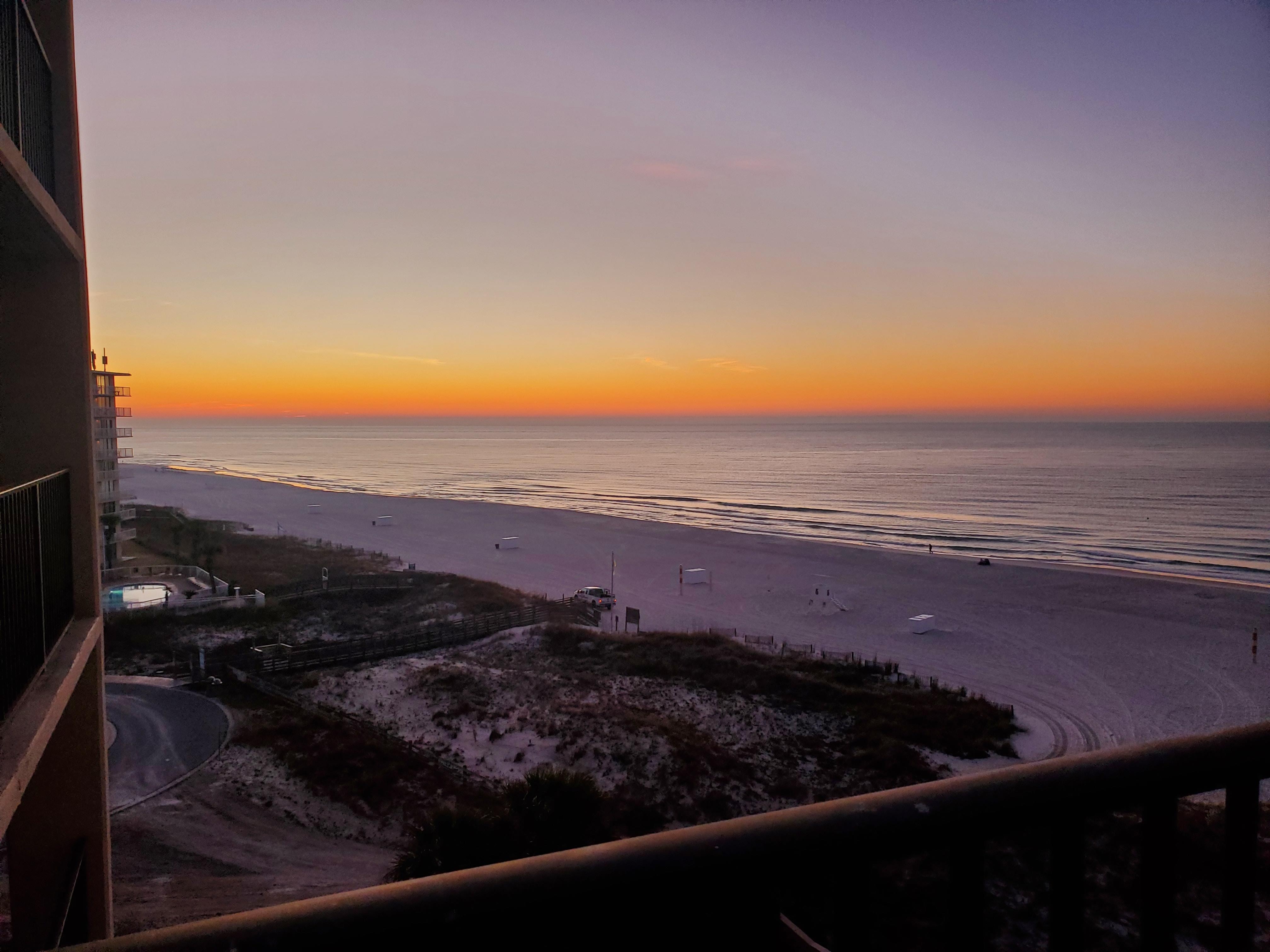 Sunrise over the gulf.  Picture taken from the balcony.