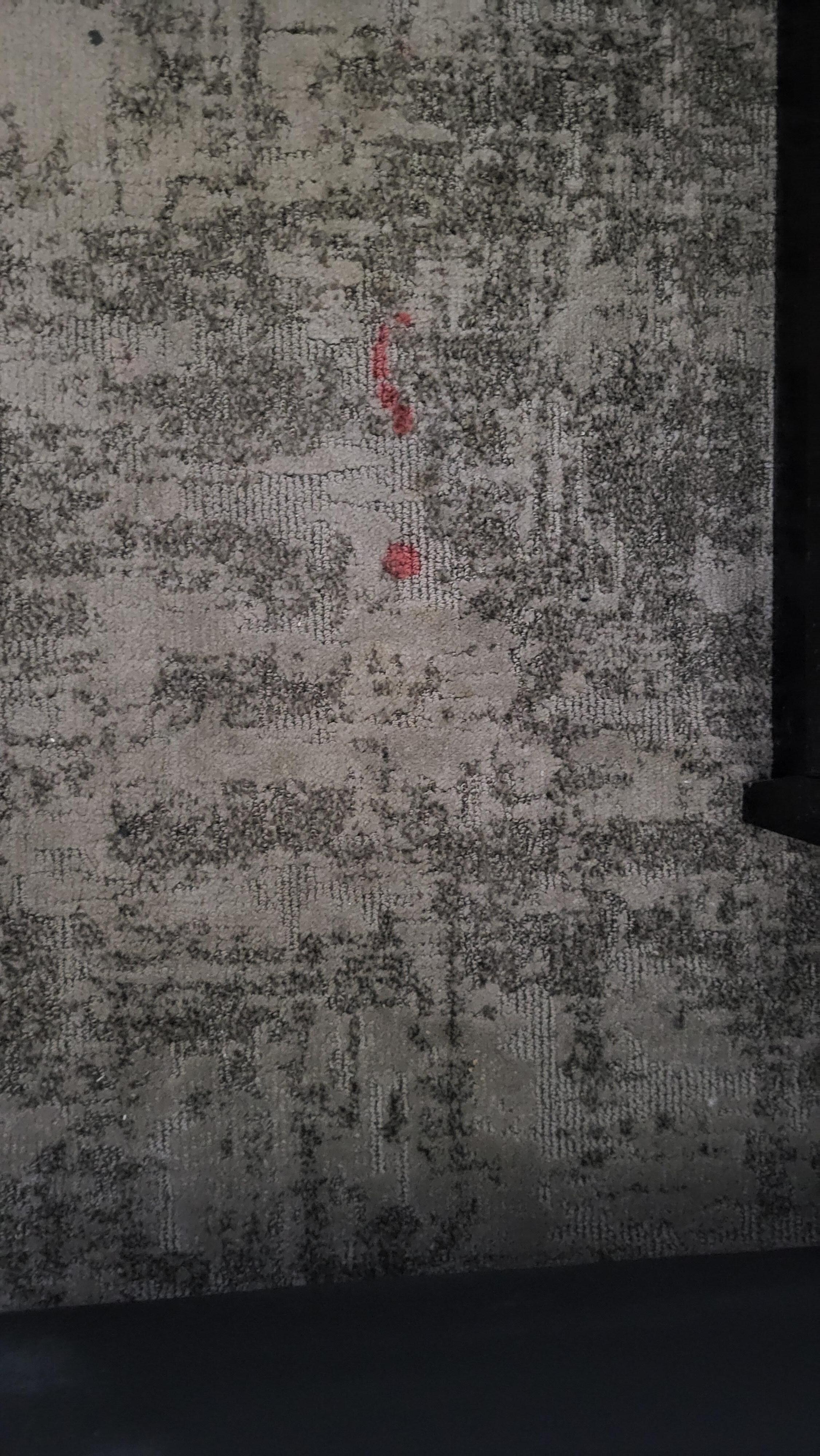 Old stain in odd location they charged me $100 for.  I reported to the desk when I saw it and was still charged. Just a money grab.