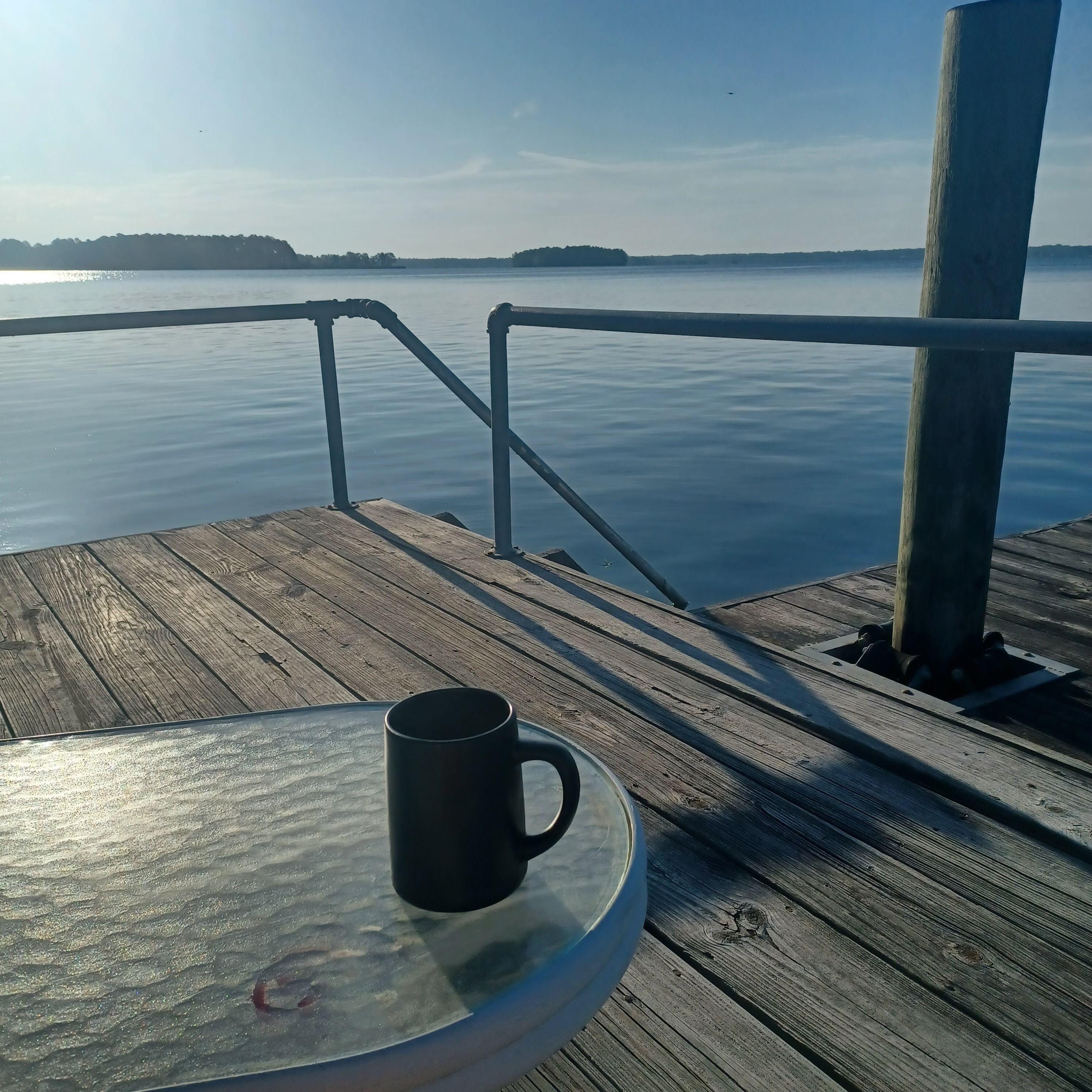 Enjoying coffee out on the dock!