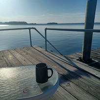 Enjoying coffee out on the dock!