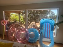 We brought our own floats, and ended up keeping them there for the next guests!! Deflated and in bin by the hot tub <3