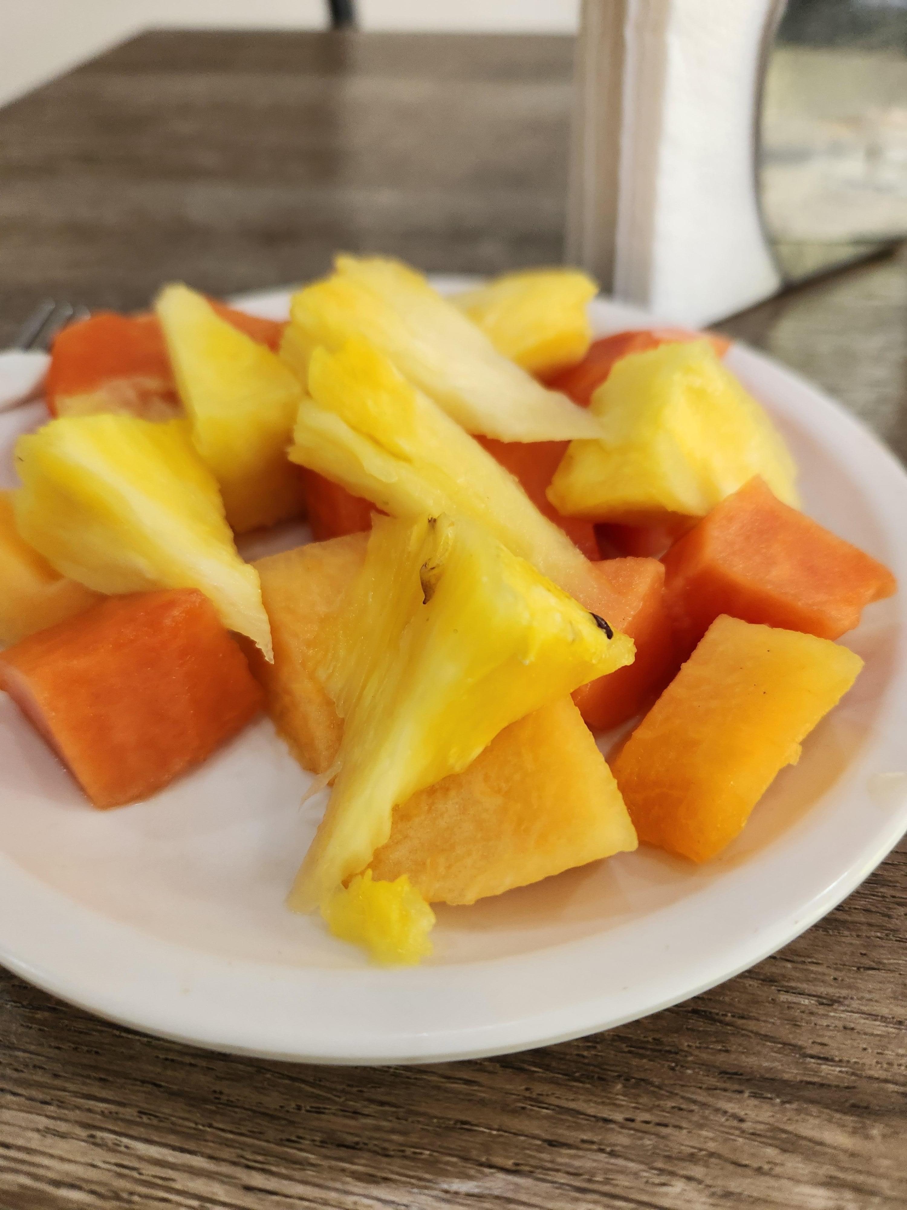 breakfast included, mixed fruit and cereal. 