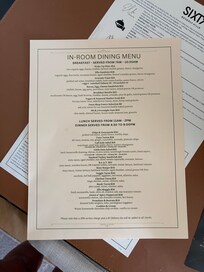 Room Service Menu