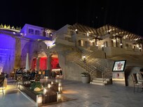 The outside of the hotel at night