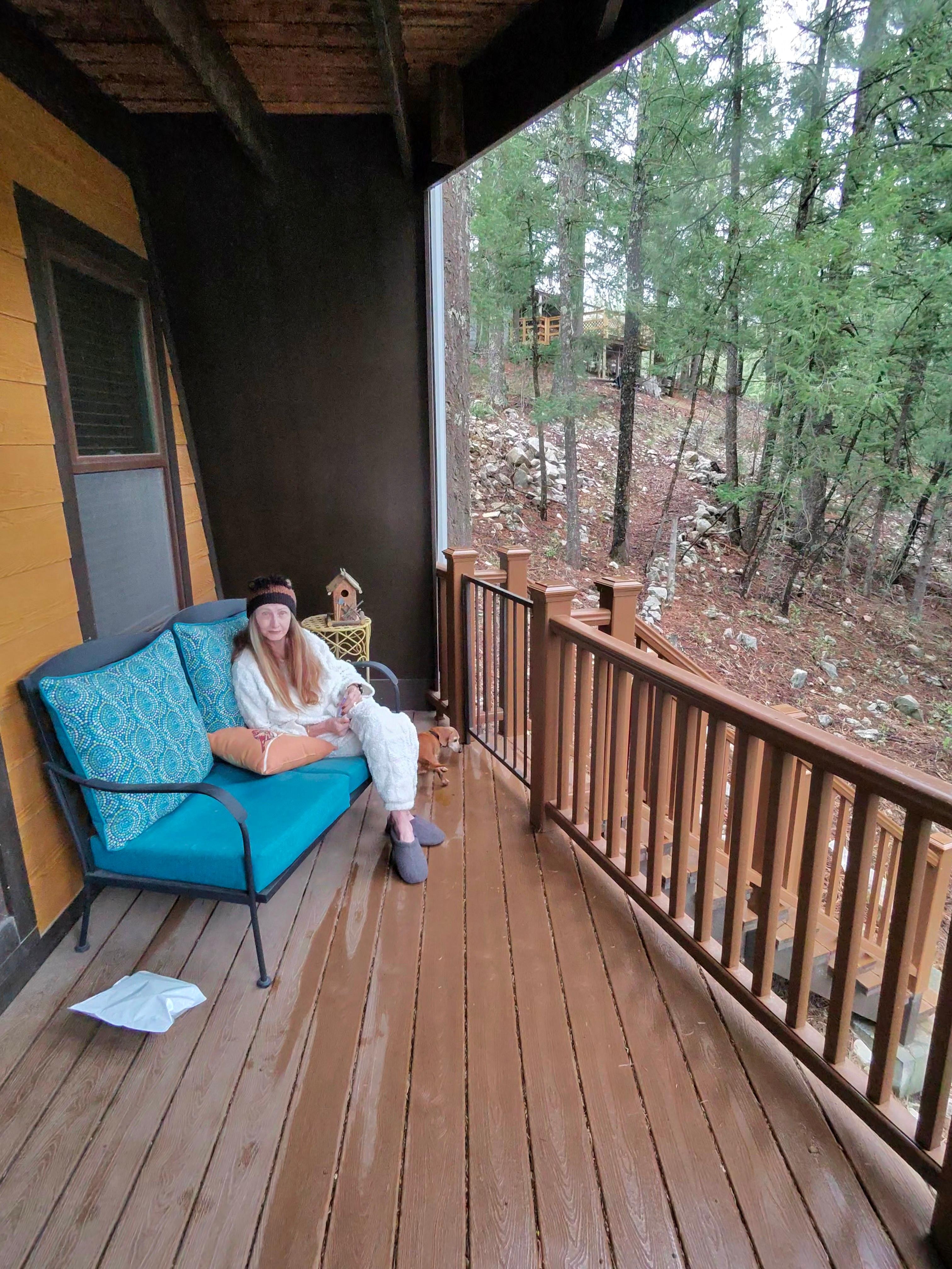On the balcony.