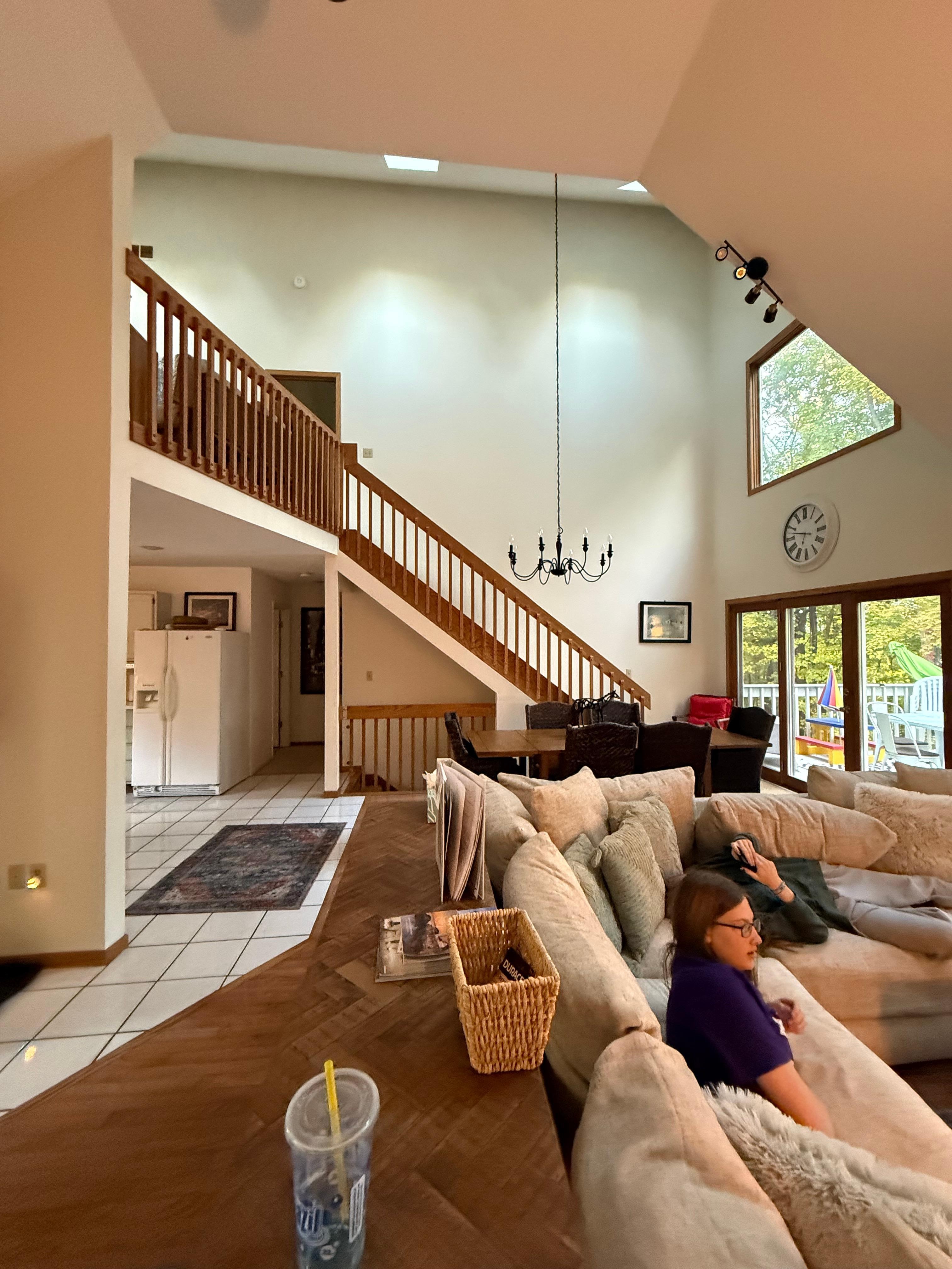 Looking into the living room from the screened in porch