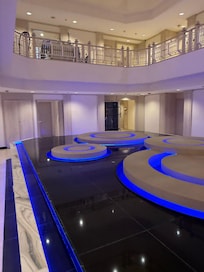 Hallway to room with changing colors